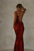 Cut Out Printed Maxi Dress Orange Flowering Girl