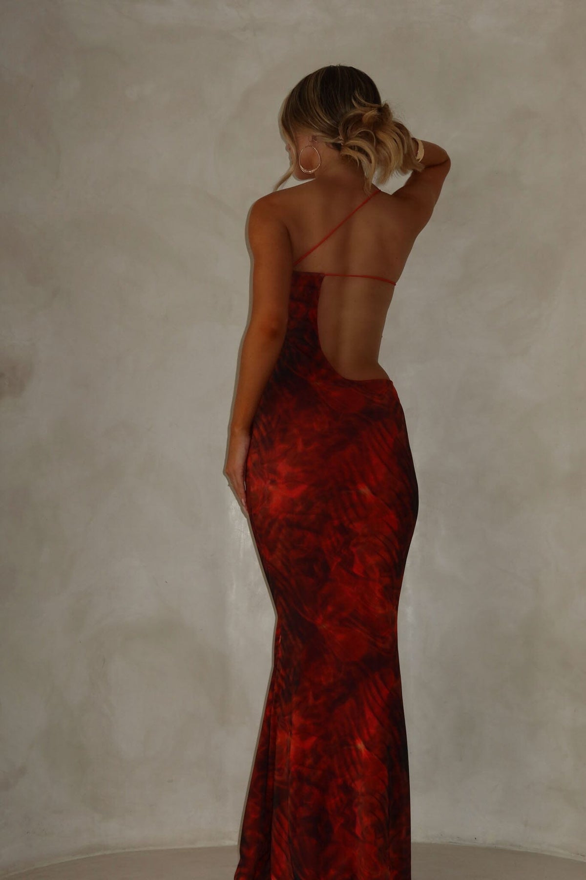 Cut Out Printed Maxi Dress Orange Flowering Girl
