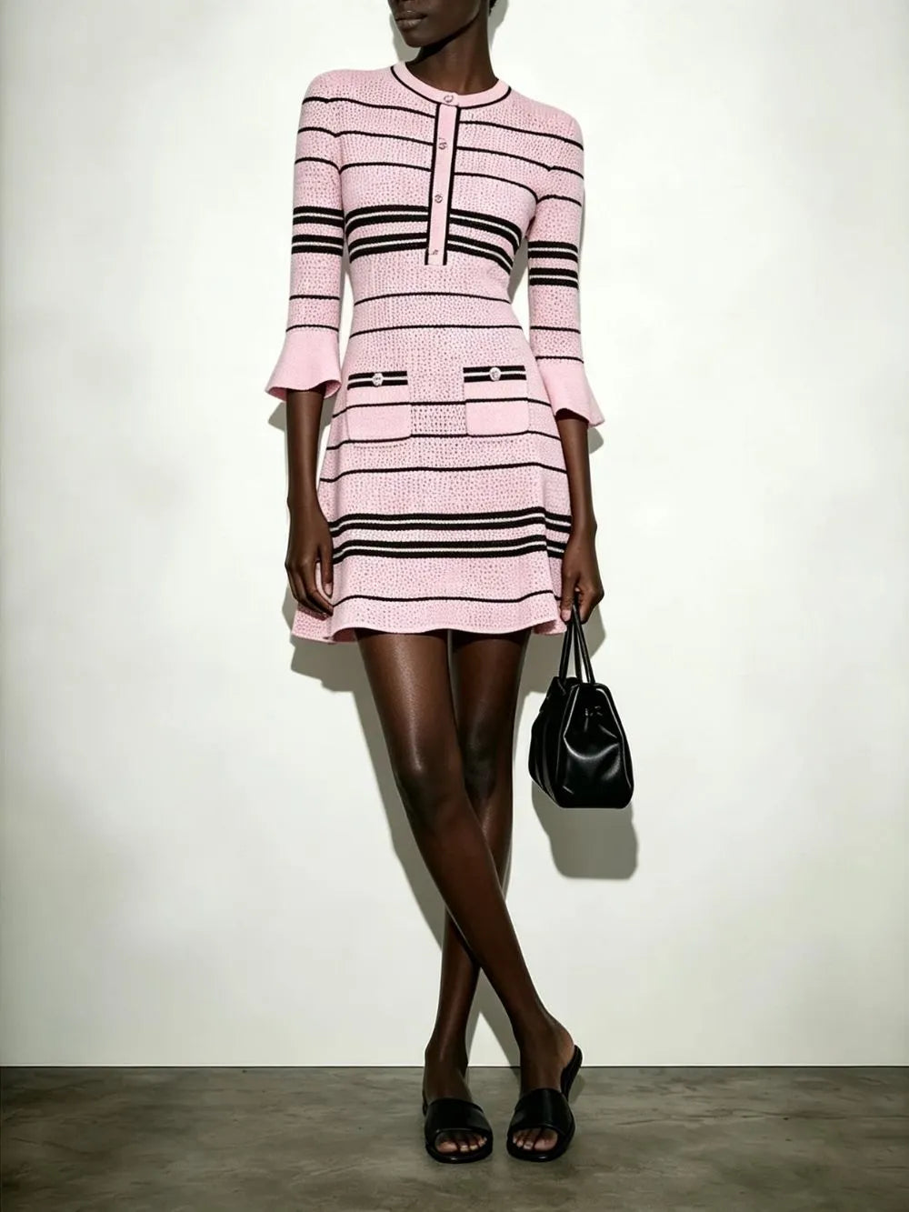 Marietta Pink Flared Sleeve Knit Mini Dress Flowering Girl