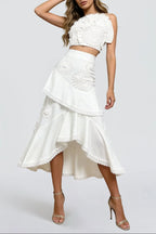 Nina Ruffled Strapless Top Floral Embroidered Mermaid Skirt Set - White Flowering Girl