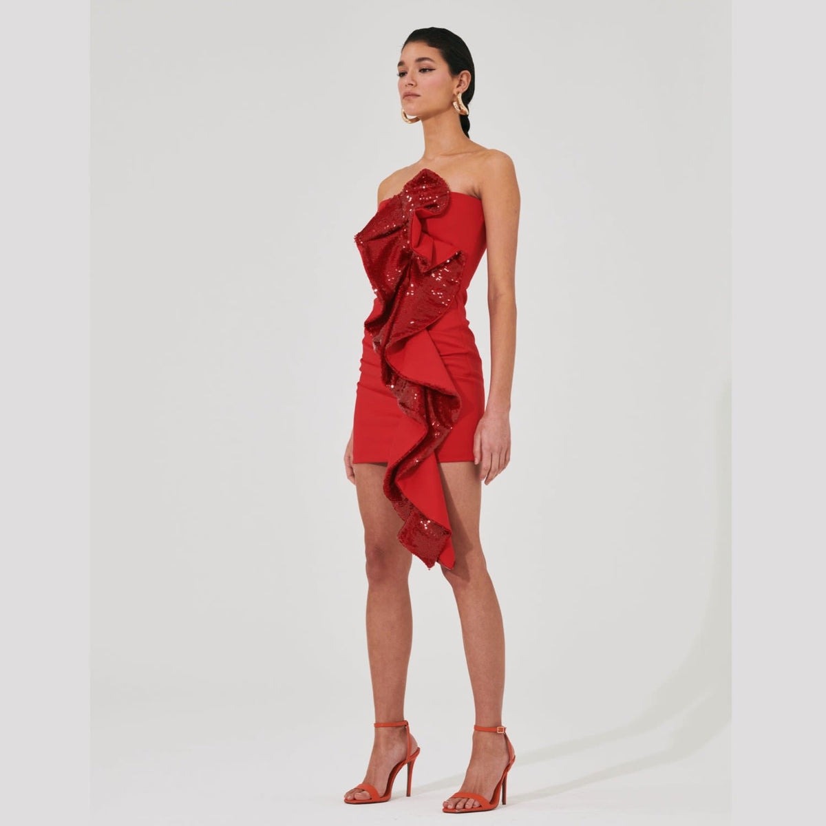 amelia sequin ruffle red mini dress Flowering Girl