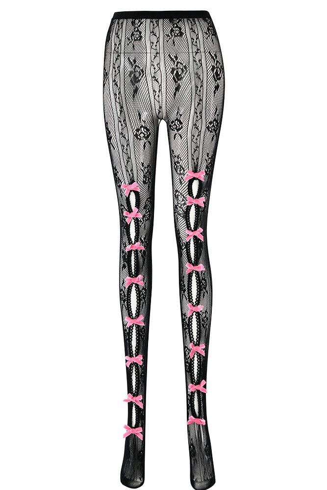 Yara Bowknot Fishnet Stockings - Black Flowering Girl