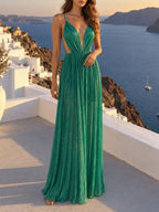 Backless A Line Maxi Dress Green Flowering Girl