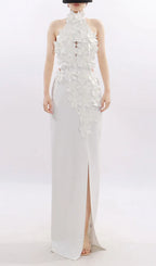 Jezel White Halter Flower Maxi Dress Flowering Girl
