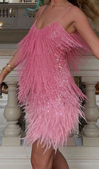 Pink Tassel Feather Mini Dress Flowering Girl