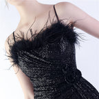 Chroma Black Sequin Flower Feather Maxi Dress Flowering Girl