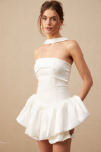 Olivia White Halterneck Ruffled Mini Dress Flowering Girl