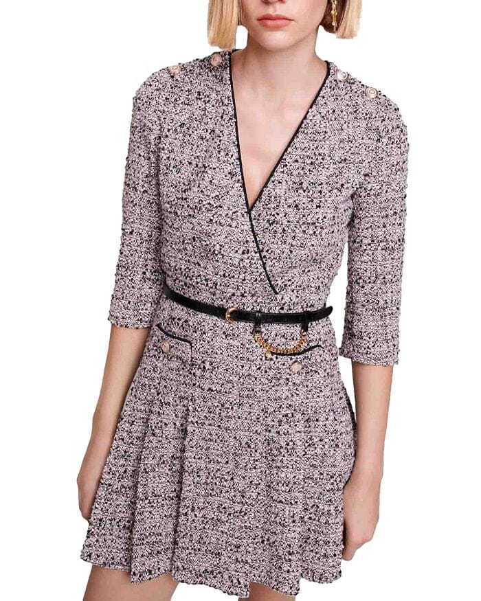 METALLIC TWEED CROSSOVER DRESS Flowering Girl