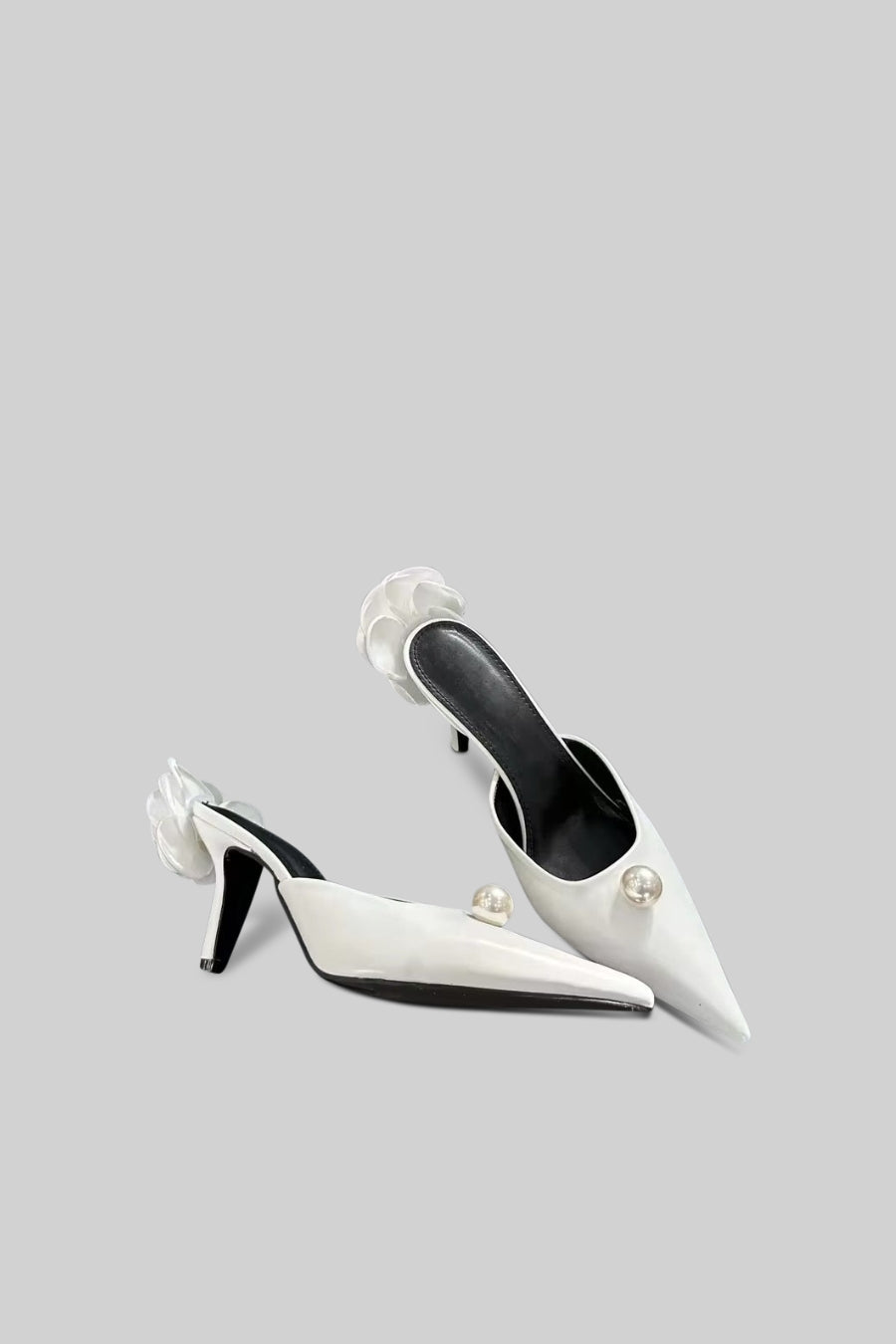 Satin Sandals with Pearl and Flower Detail - White Flowering Girl