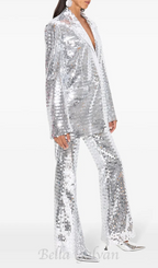 sequin-embellished trousers blazer set in silver Flowering Girl