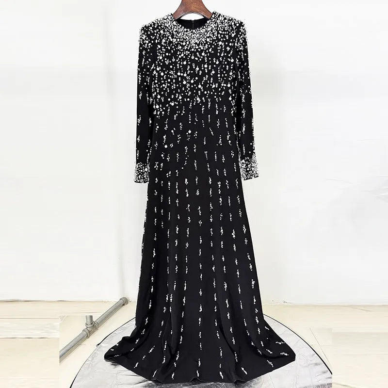 White Long Sleeve Beaded Diamond Maxi Dress Flowering Girl