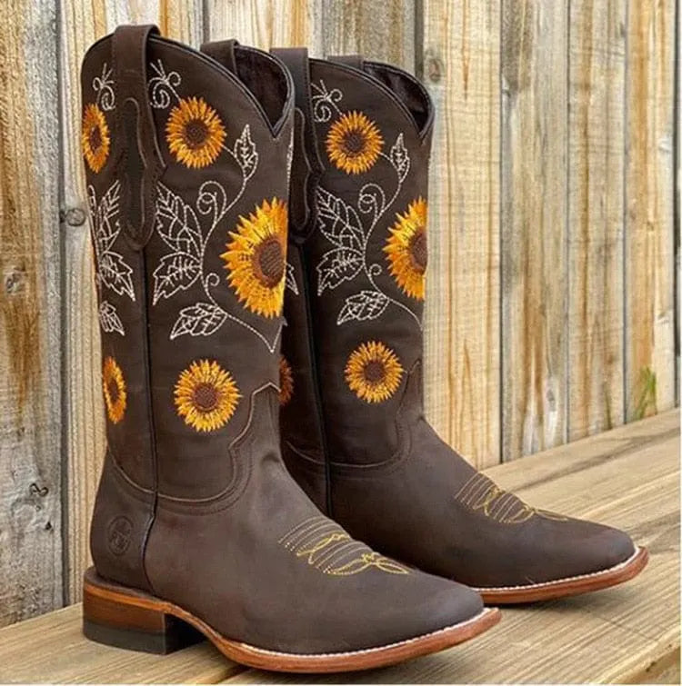 Cowboy Sunflower Embroidered Martin Boots Flowering Girl