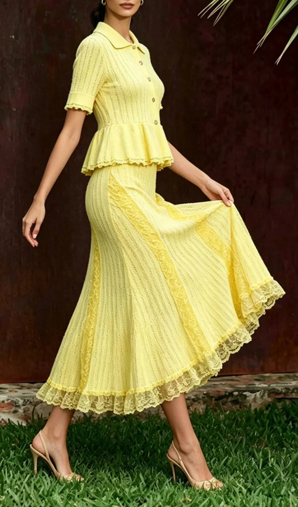 Mabli Knit Lace Trim Two-Piece Set Flowering Girl