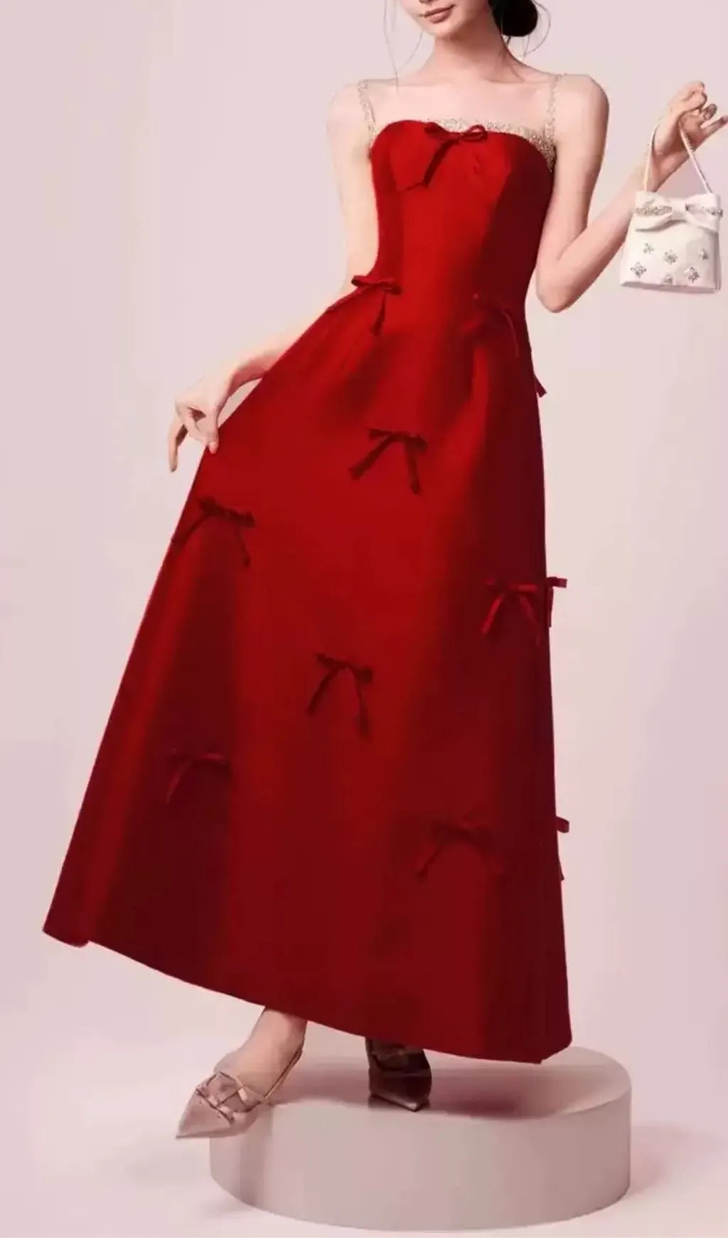 Kiara Red Strappy Bow Maxi Dress Flowering Girl