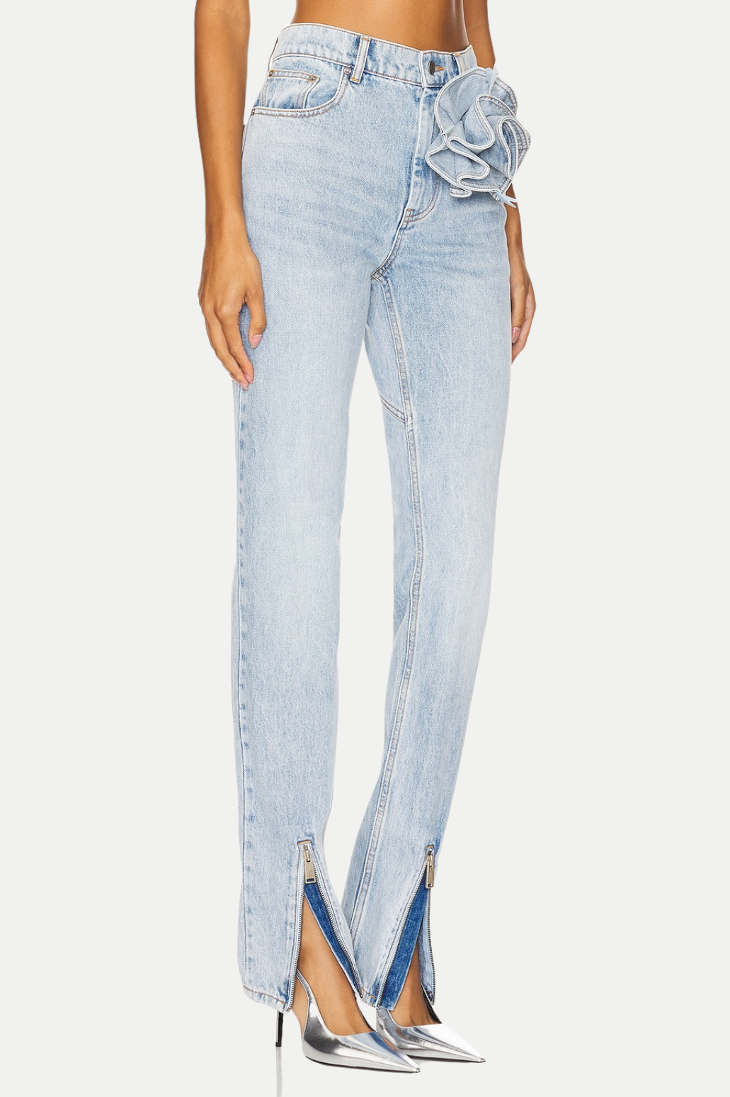 Quinta Floral Zip-Hem Skinny Jeans in pale blue Flowering Girl