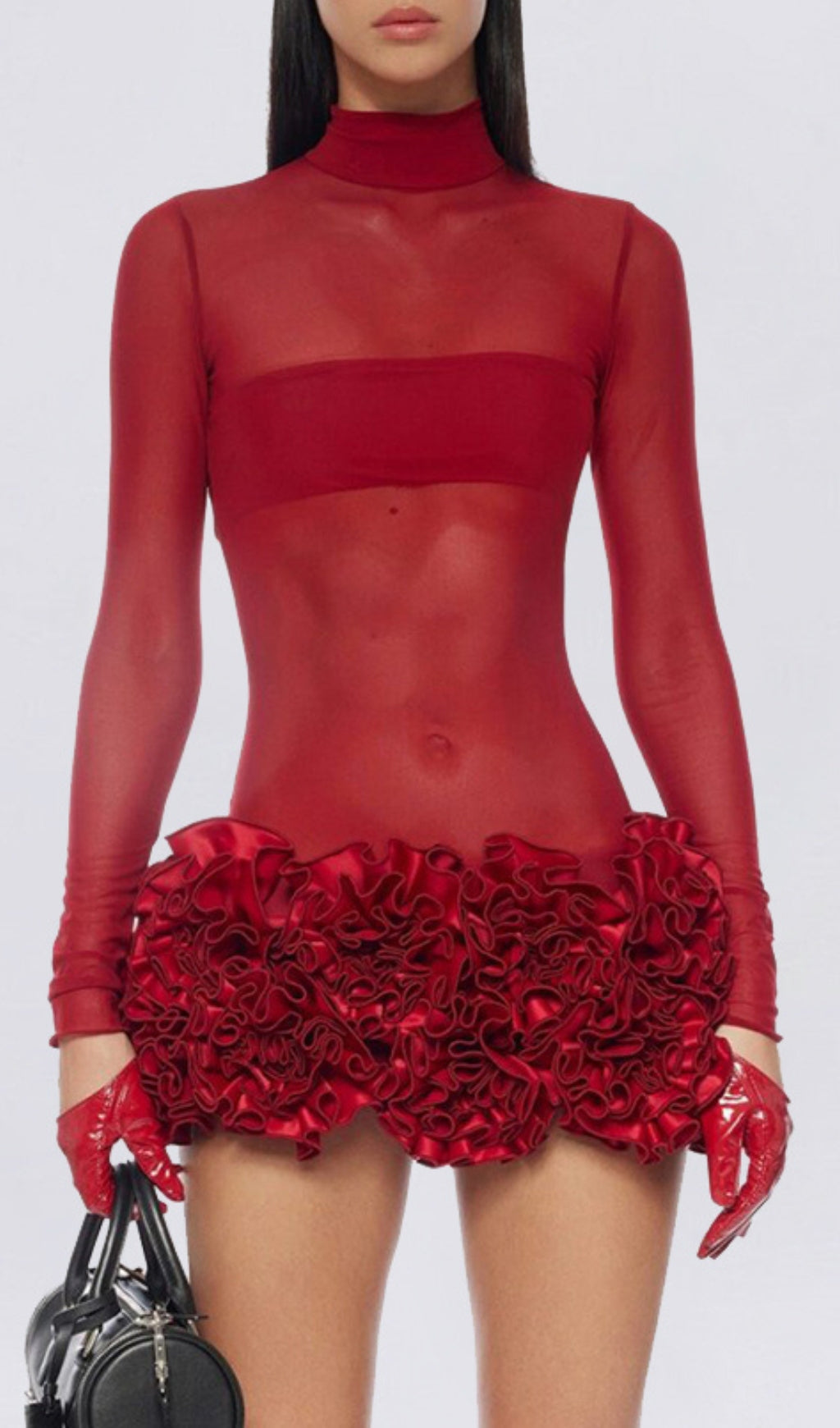 Britain Red Petal Detail Long Sleeve Mini Dress Flowering Girl