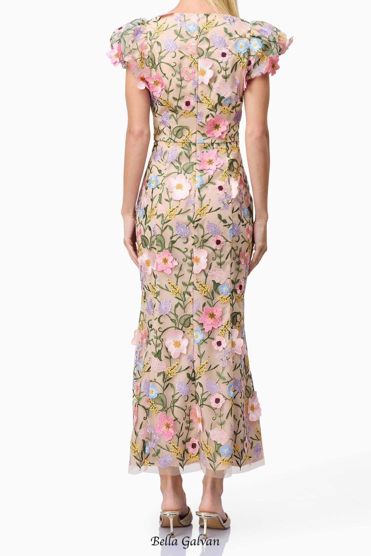 Nydia multicolor Square collar with 3D flower embroidery maxi dress Flowering Girl