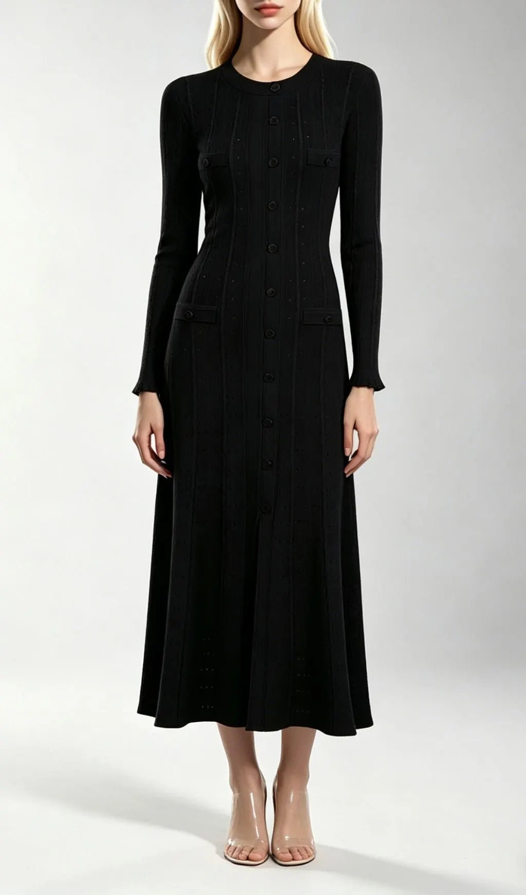 Kilenya Black Knit Long Sleeve Midi Dress Flowering Girl