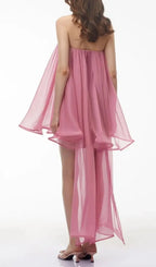 Rose Pink Ruched Mini Dress With Ribbon Flowering Girl