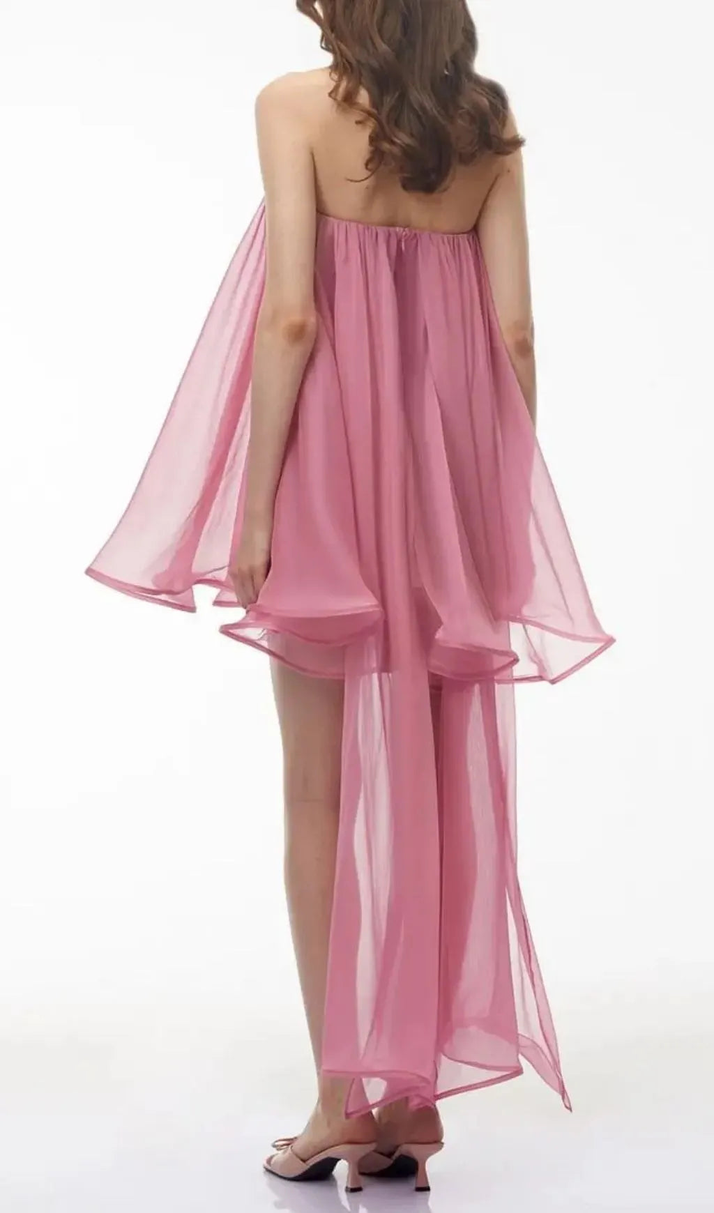 Rose Pink Ruched Mini Dress With Ribbon Flowering Girl