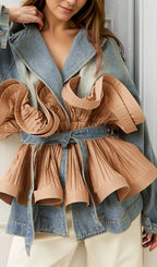 Patchwork Ruffle Denim Tunic Coat Flowering Girl