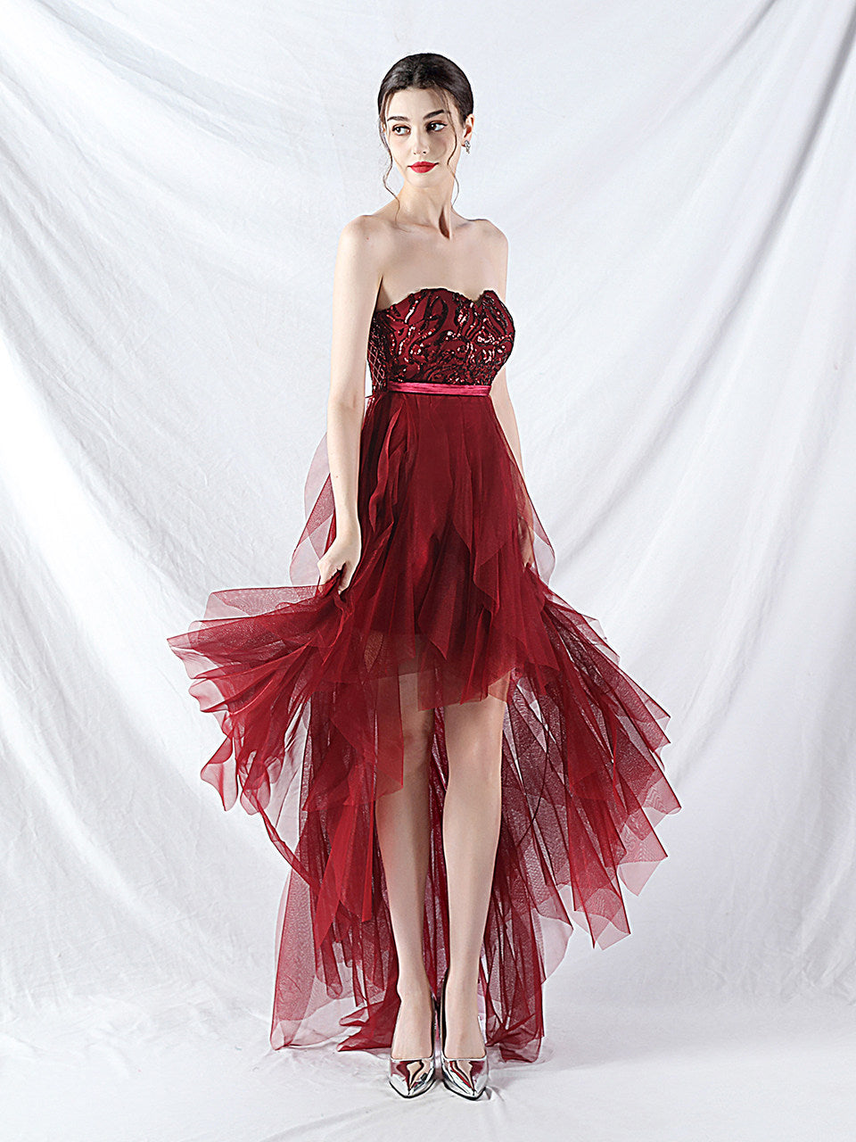 Strapless Sequin Tulle Midi Dress Flowering Girl