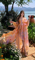 Komali Printed Butterfly Ruffle Maxi Dress Flowering Girl