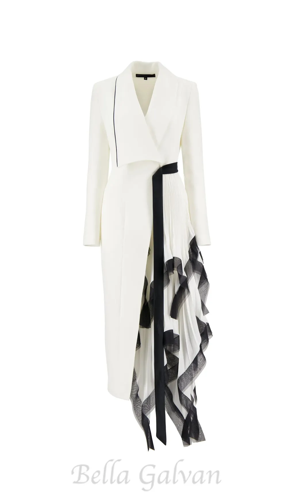 Asymmetric pleated ruffle trim blazer dress in white Flowering Girl