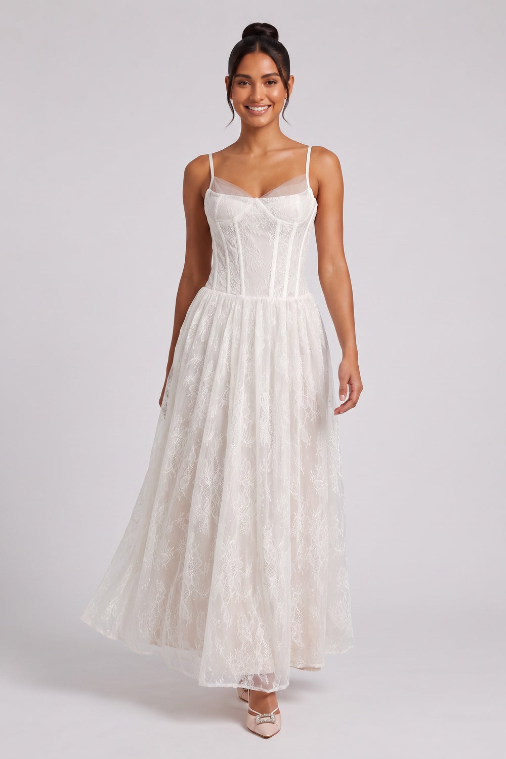 White Lace Corset Midi Dress Flowering Girl