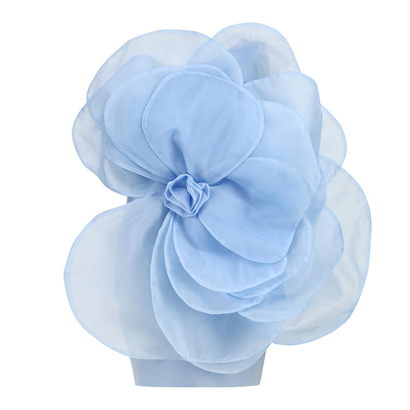 One Shoulder Flower Mini Dress In Blue
