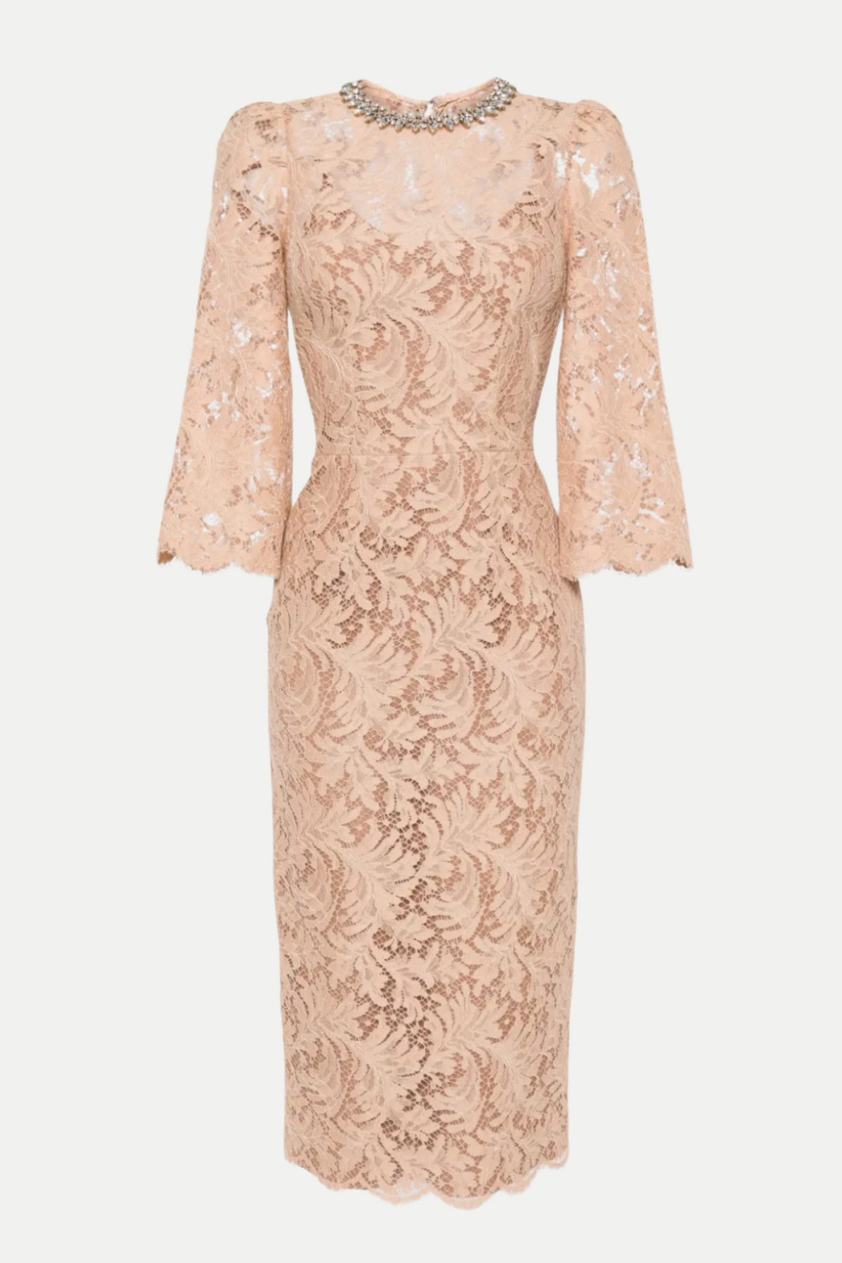 Acotas Lace Crystal-Embellished Midi Dress - Nude Flowering Girl