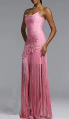 Koa Pink Strapless Flower Tassel Bandage Maxi Dress Flowering Girl