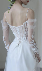 Chucky White Mesh Leaf Wedding Dress Flowering Girl