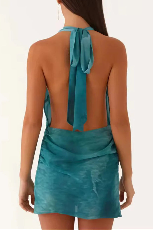 Teal Beach Halter Neck Mini Dress Flowering Girl