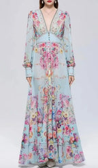 Xaviera Chiffon Mesh A-Line Printed Maxi Dress Flowering Girl