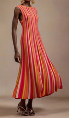Malyxa Sleeveless Stripe Knit Midi Dress In Orange Flowering Girl