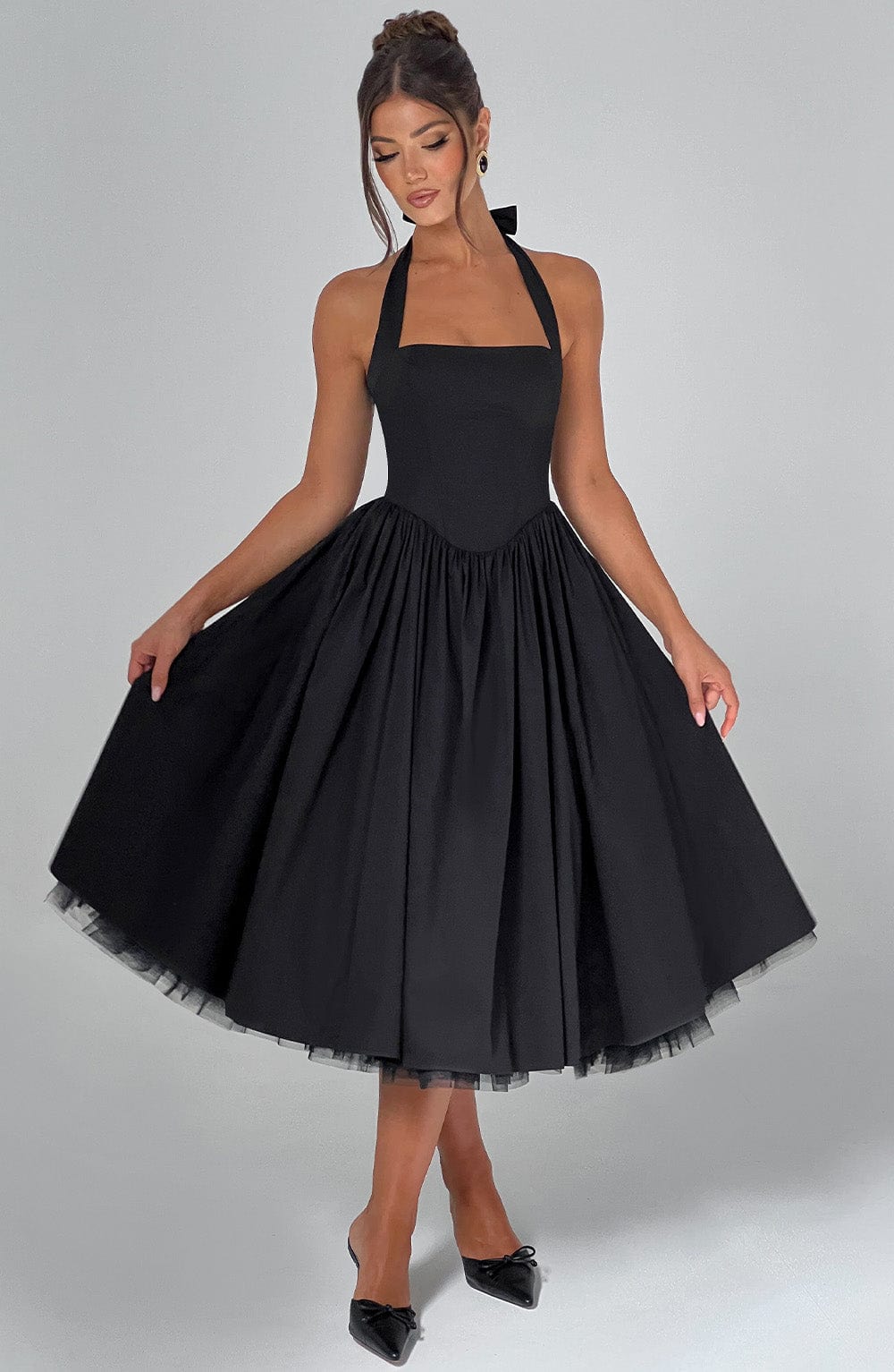 Cressida Midi Dress - Black Flowering Girl