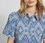 Blue & White Embroidered Puff Sleeve Lace Blouse Flowering Girl