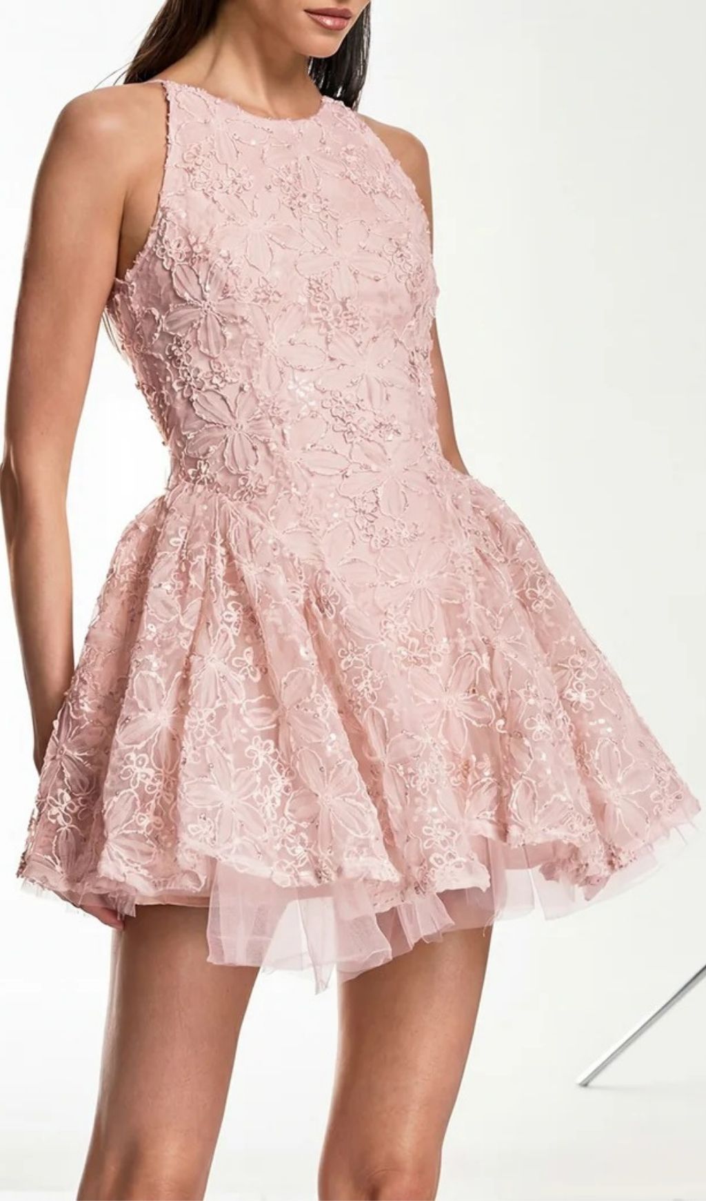 Katsumi Pink Halter Lace Flower Mini Dress Flowering Girl