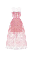 Allyson Pink Floral Lace Embroider Midi Dress Flowering Girl