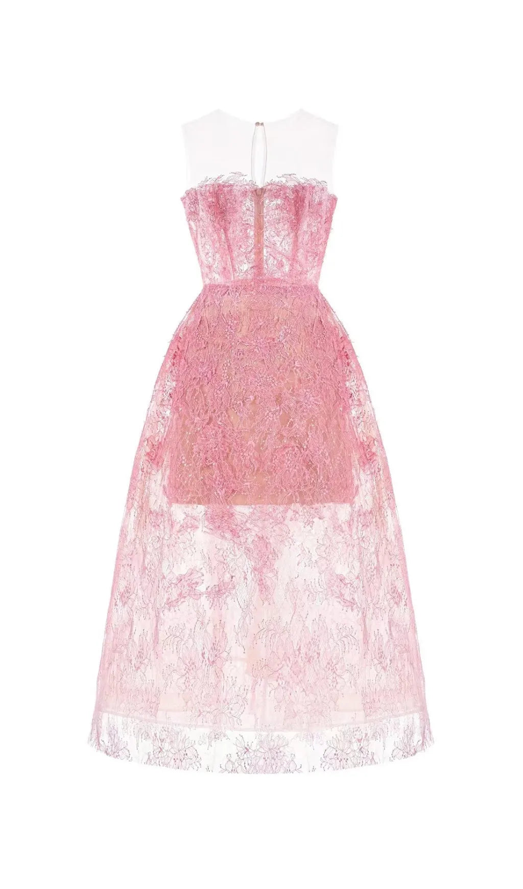 Allyson Pink Floral Lace Embroider Midi Dress Flowering Girl