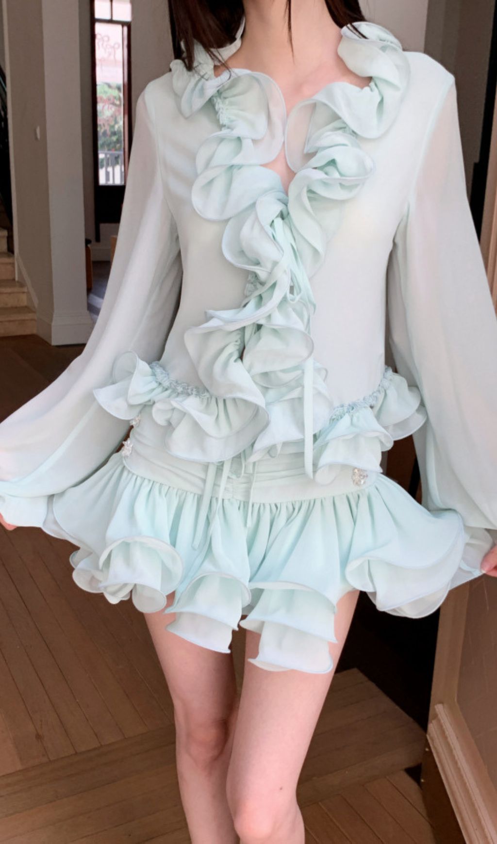 Fayola Green Ruffle Two-Piece Set Flowering Girl