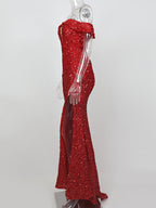 Red Off-Shoulder Sequin Dress Flowering Girl
