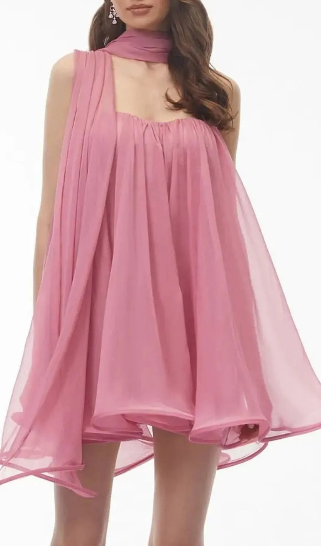 Rose Pink Ruched Mini Dress With Ribbon Flowering Girl