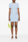 Modesty Beaded Button Knit Mini Dress In Blue Flowering Girl