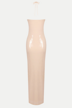 Vidonia Halter Floral Sequin Maxi Dress - Nude Flowering Girl