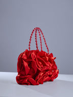 Red Satin Rose Clutch With Beaded Handle Flowering Girl