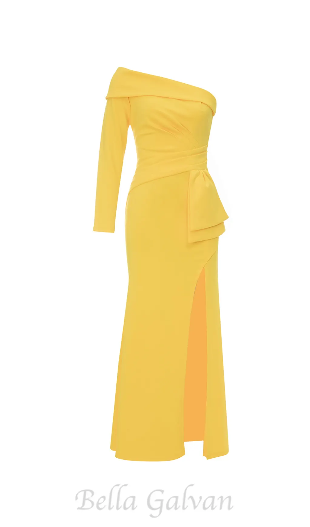 Brook off-shoulder bodycon midi dress in yellow Flowering Girl