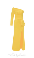 Brook off-shoulder bodycon midi dress in yellow Flowering Girl