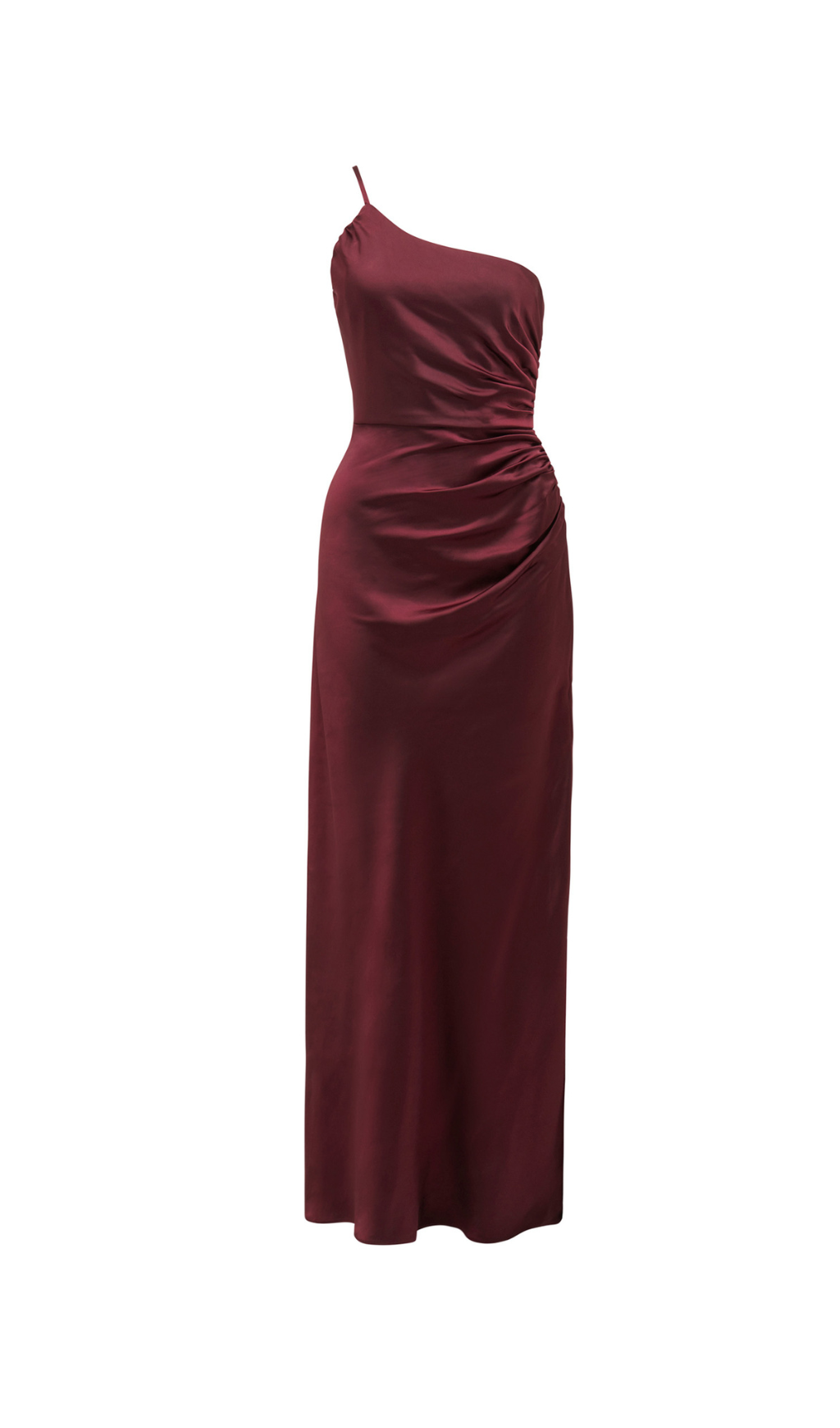 Bordeaux One Shoulder Satin Maxi Dress Flowering Girl